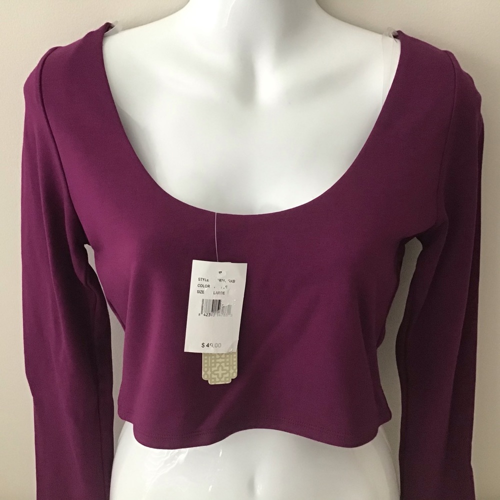 Gianni Bini NWT  $49 Cropped Top Junior’s Large Long Slvs Purple